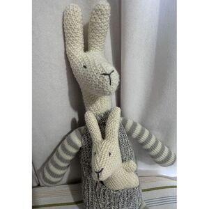 Creative Co-op Kangaroo & Joey Plush‎ Knit Crocheted Grey White 17" Baby Love